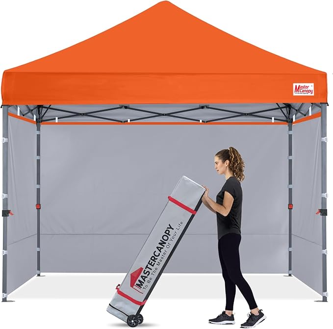 MASTERCANOPY Heavy Duty Pop-up Canopy Tent with Sidewalls (10x10,Orange)