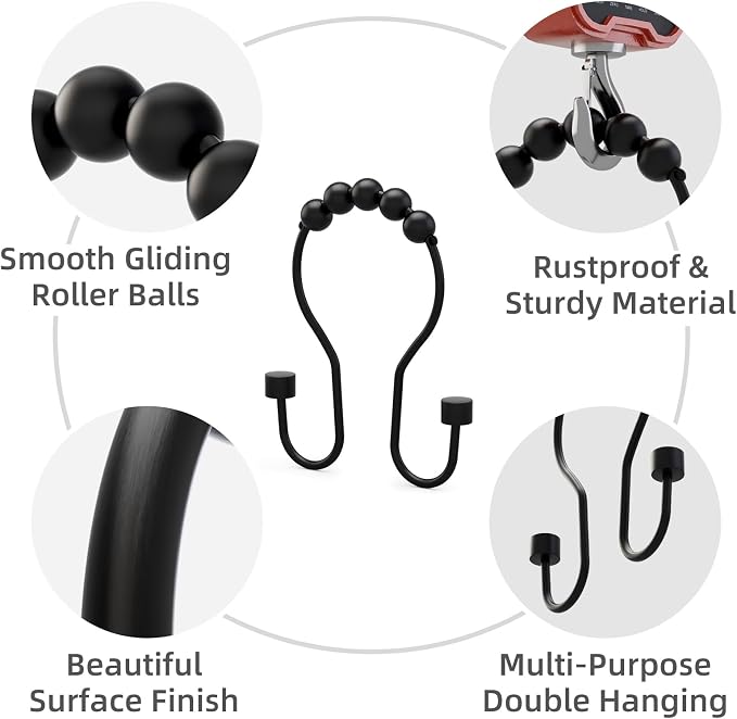 Bathway Shower Curtain Hooks, Shower Curtain Rings Rust Proof Double Hook - Image 2