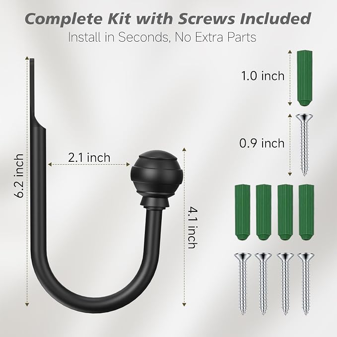 Hion Curtain Holdbacks Black 6pcs, Curtain Tiebacks Wall Mounted Hooks | - Image 2