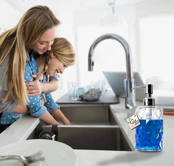 JASAI Diamond Design 12 Oz Glass Soap Dispenser - Image 3