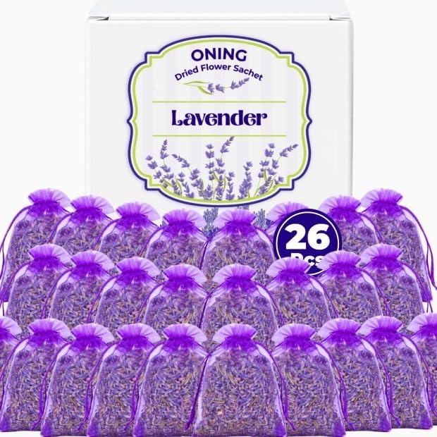 26 Pack Lavender Sachet Bags Home Fragrance Sachets, Real Lavender Flowers by Oning
