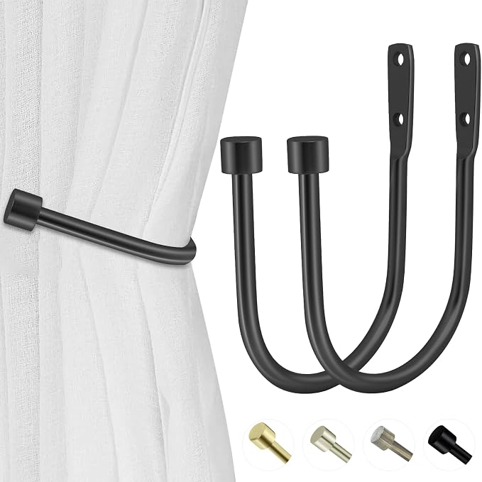 HIKMLK Minimalist Curtain Holdbacks 2pcs, 100% Cast Iron Solid Heavy Duty Metal by HIKMLK
