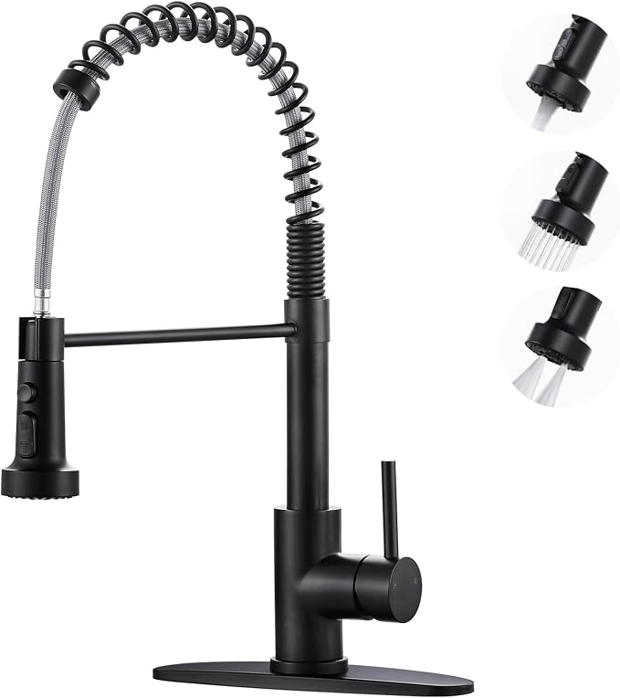 Kitchen Faucets with Pull Down Sprayer: Matte Black 3-Function Kitchen Sink by ARCORA