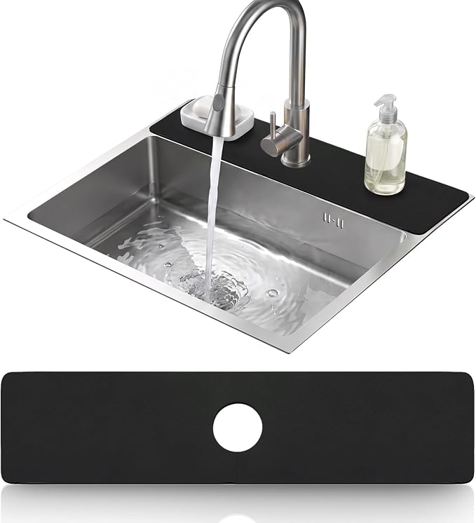 LOPNUR Cuttable Faucet Mat for Kitchen Sink, Long 24x5.5 Inch, 0.8-2.4 Inch by LOPNUR