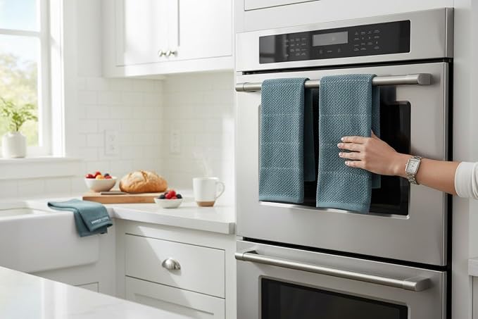 Teal Dark Blue Kitchen Hand Dish Towels, 100% Cotton - Image 8