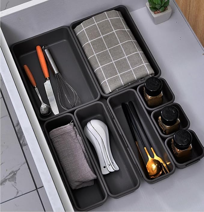 Kutesna 8PCS Plastic Interlocking Drawer Organizer, 3 Sizes Desk Organizer | - Image 5