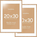 Homeforia 20x30 Picture Frame Wood, High End Natural Oak 20 x 30 Frame with Mat 16 by 24, 20x30 Light Wooden Poster Frames Matted to 16x24 Photo, 30by20 Large Frame, Tempered Glass, Wall Kit, Set of 2