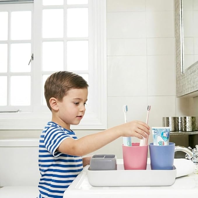 Kids Toothbrush Holder with Rinse Cups, Electric Toothbrush & Toothpaste - Image 4