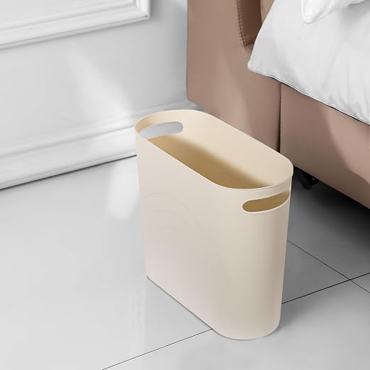 Small Bathroom Trash Can, 3.5 Gallon Slim Garbage Can, 2 Pack Cream | Plastic - Image 5