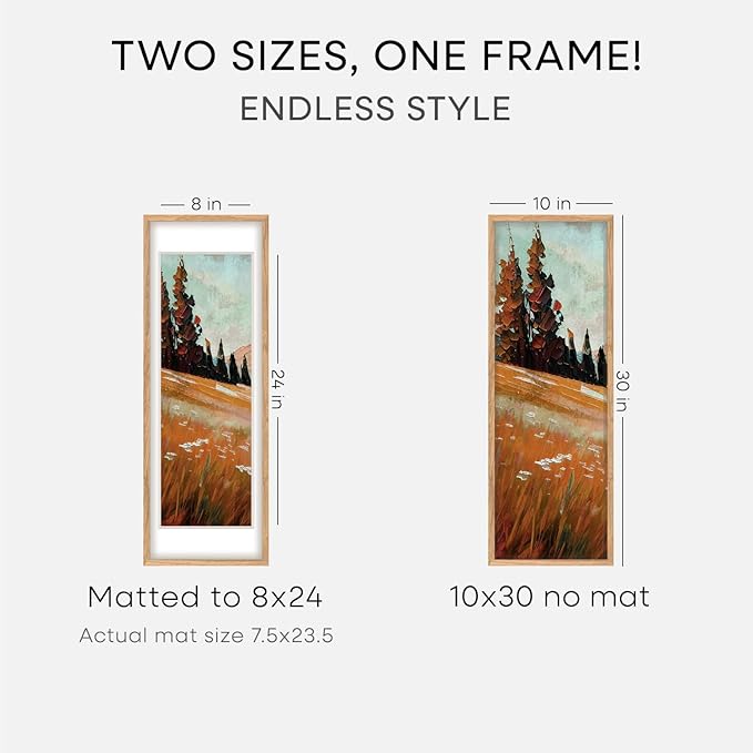 Homeforia 10x30 Wood Frame, High End Natural Oak 10x30 Light Wooden Picture Frame with Mat 8x24, 10 x 30 Poster Frames Matted to 8 by 24 Print, 30x10 Hanging Frames, Tempered Glass, Wall Kit, Set of 1