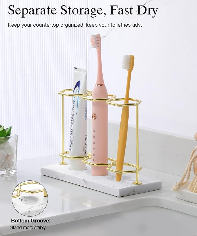 Emibele Electric Toothbrush Holder, 3 Slots 2-Layer Gold Toothbrush Holder | - Image 2