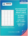 Premium Label Supply Waterproof White Return Address Sticker Labels – 1.75" x 0.667" – Inkjet Printers Only – (60 per Sheet), 100 Sheets - 6,000 Total Adhesive Labels