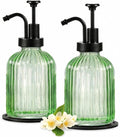 SheeChung 12oz Green Glass Liquid Soap Dispenser, 2 Pack | Elegant Hand Soap by SheeChung