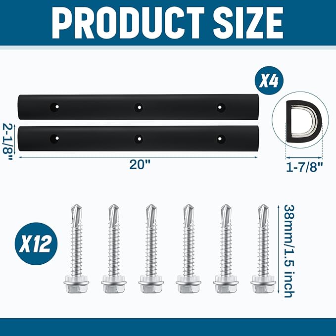 4 Pcs 2090616-2 20 Inch Universal Rubber Bumper Strip Durable D Shaped Rubber Bumpers Extruded Guard Protector Dock Bumpers with Installation Accessories for Truck Equipment and Delivery Bays