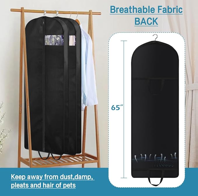 KIMBORA 65" Dress Garment Bags for Hanging Clothes Travel, Gusseted Garment - Image 7