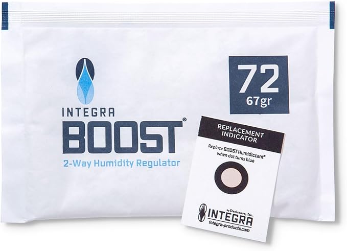 Integra Boost - 72% RH Level - 67 Gram Size - Two-Way Humidity Control Pack - Incl. Replacement Indicator Cards - Food Storage & Herbs Moisture Balancer For Up to 1 LB (Pack of 12)
