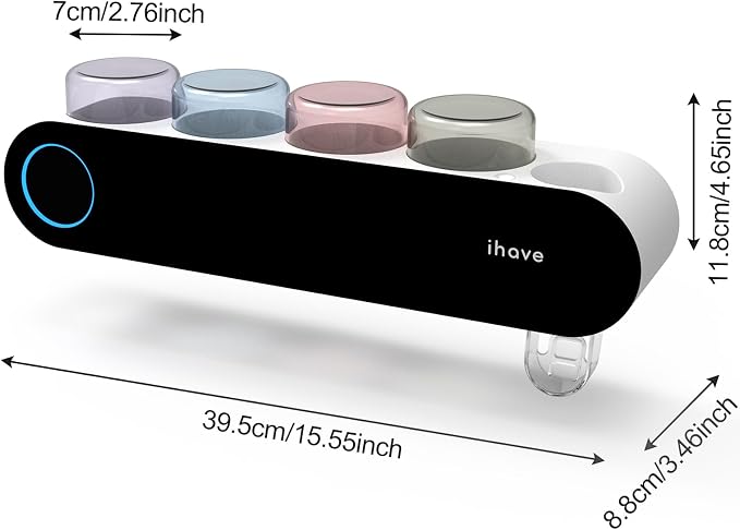 iHave UV Toothbrush Sanitizer Holder Wall Mount Toothpaste Dispenser, 4-Cup | - Image 6