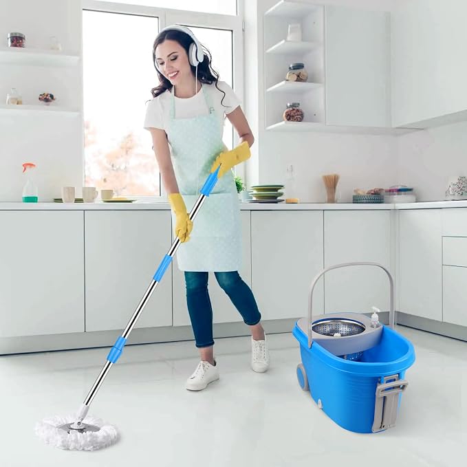 Spin Mop and Bucket with Wringer Set on Wheels, 3 Mop Heads - Image 7