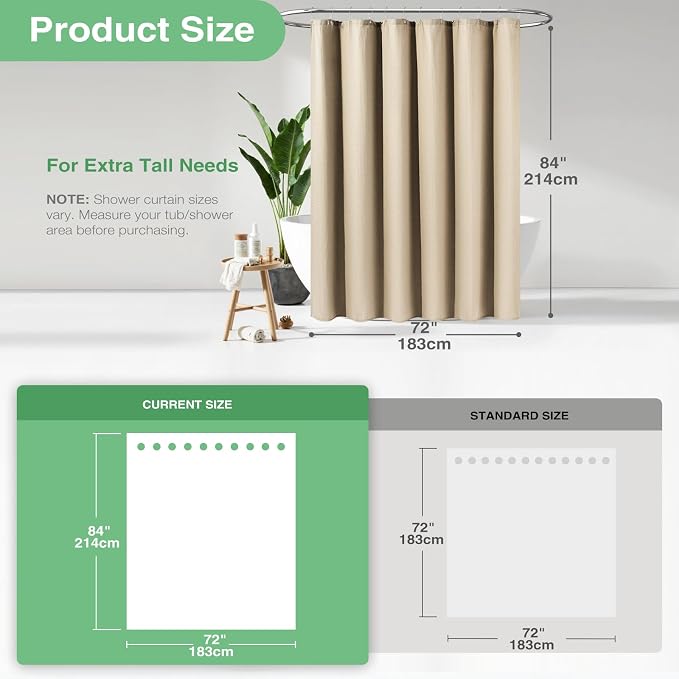 Dynamene Extra Long Waffle Shower Curtain 256 GSM Fabric 72x84 Beige/Khaki - Image 3