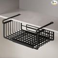 Extendable Under Shelf Storage Basket, Hanging Baskets Under Cabinet Shelf Organizer, for Cabinet Pantry Kitchen Cupboard Desk Counter Bookshelf Space Saver Heavy Duty Slide-in (Black, 1 Pack)
