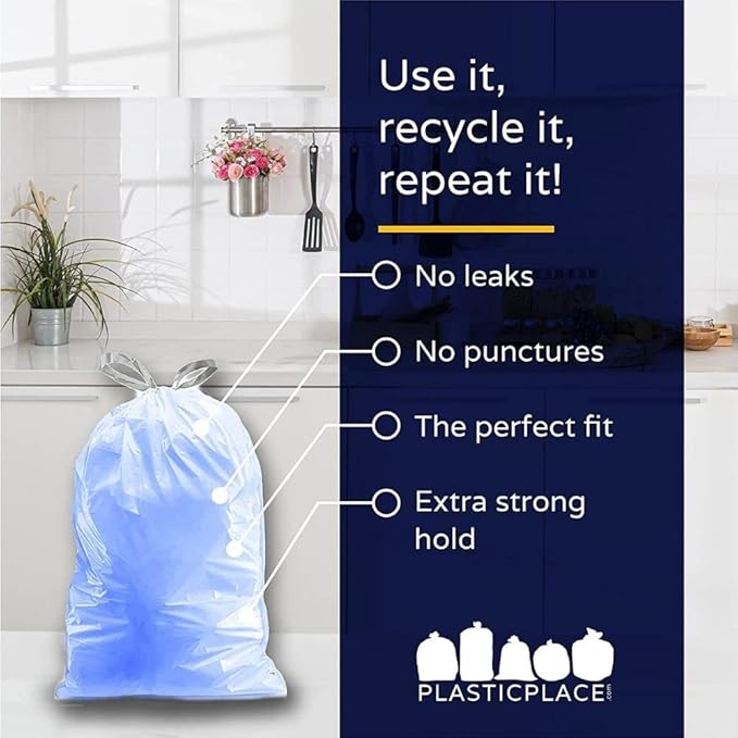 Plasticplace Custom Fit Blue Drawstring Trash Bags, Compatible - Image 5