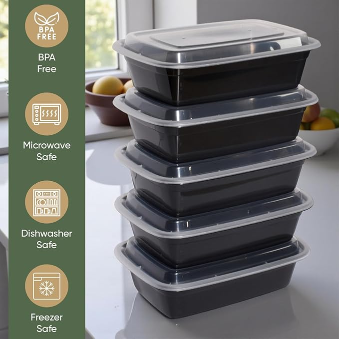 32 oz 50 Pack Meal Prep Containers BPA Free Leakproof Stackable Food Storage Containers with Lids, Microwave & Dishwasher Freezer Safe Reusable To Go Containers Bento Box Style Take Out Clear Plastic