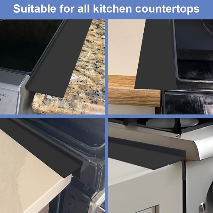 Gosmol Silicone Stove Gap Covers Folding,25 Inches Stove Gap Filler 2pcs,Kitchen Sealing Strip Between Electric Stove,Countertop,Oven Spacer Black