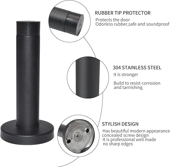 DOKU 20Pcs Door Stop, Matte Black 3.5 Inch Heavy Duty 304 Stainless Steel Door - Image 3