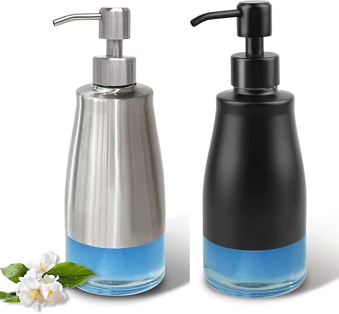AUMIO 2-Pack Soap Dispenser Set, Brushed Nickel & Black by AUMIO