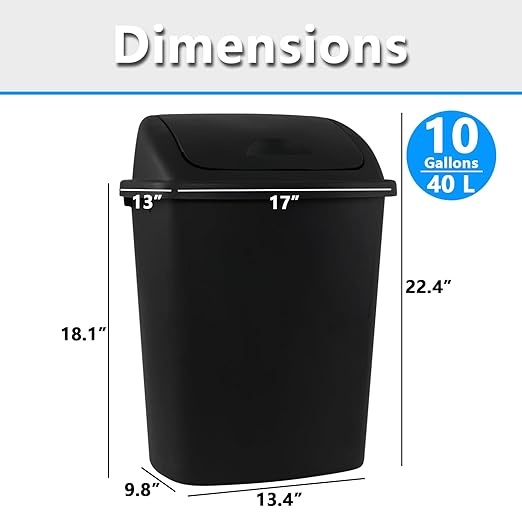 4 Pack 10 Gallon Black Trash Can, Commercial Grade Plastic Trash Garbage Can, Ideal for Restaurants, Kitchens, Offices, School