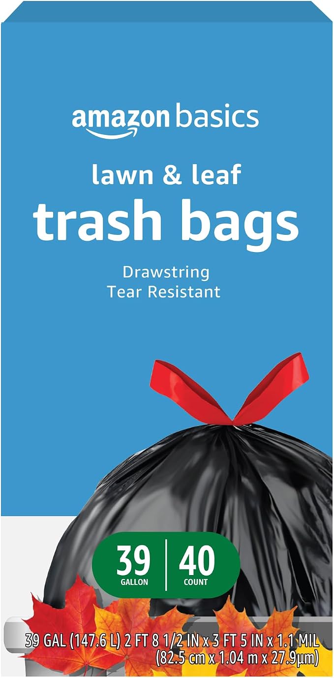 Amazon Basics Lawn & Leaf Drawstring Trash Bags, 39 Gallon by AmazonBasics