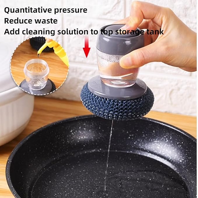 Soap Dispense Palm Scrub dishwashing Kitchen Scrubber Press Automatic Liquid - Image 3