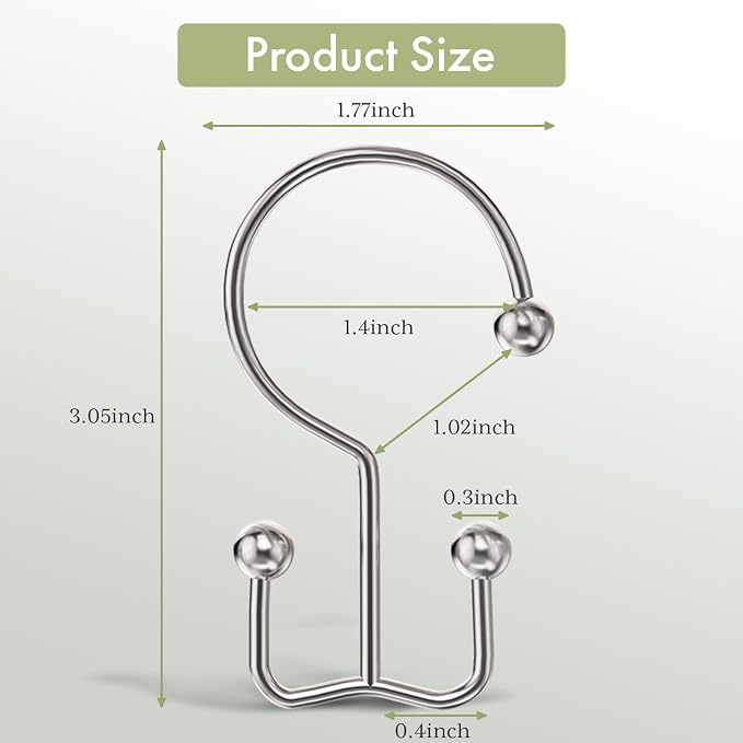 Shower Curtain Hooks Rings, Double Shower Curtain Hooks Rust Proof Stainless - Image 2