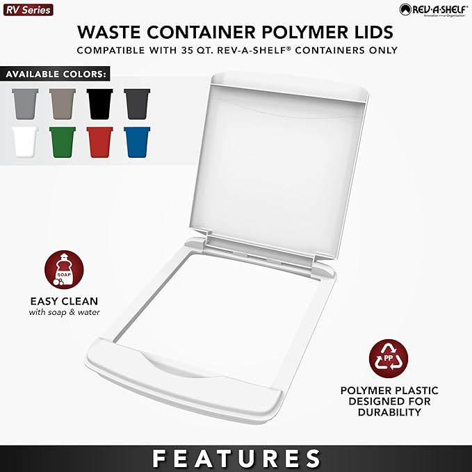 Rev-A-Shelf 35 Qt Under Sink Garbage Can Lid for Base Kitchen and Bathroom Cabinet Plastic Trash Bin Lid Only, White, RV-35-LID-1-40 (2 Pack)