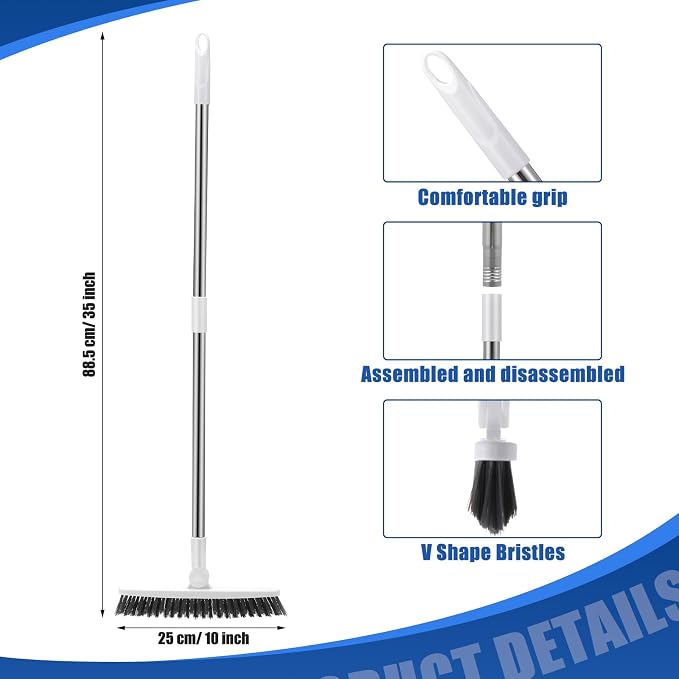 3 Pack Grout Scrub Brush with Long Handle, Heavy Duty | 35'' Stiff, 180° - Image 2