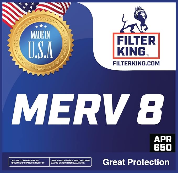 Filter King 20x20x4 Air Filter | 3-PACK | MERV 8 HVAC Pleated A/C Furnace Filters | MADE IN USA | Actual Size: 19.5 x 19.5 x 3.75"