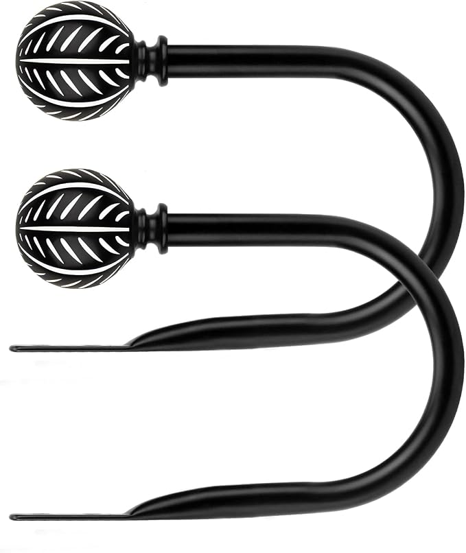 KAMANINA Wood Curtain Holdbacks 2pcs Black | Imitation Wood Grain, Size: 4.3" W - Image 2
