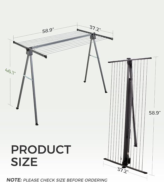 46ft Outdoor Clothesline Drying Rack, Heavy Duty Freestanding Laundry Rack - Image 2