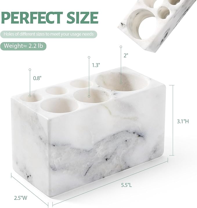 BCS Toothbrush Holder for Bathrooms, 6 Slots Open-Bottom Marble Toothbrush - Image 3