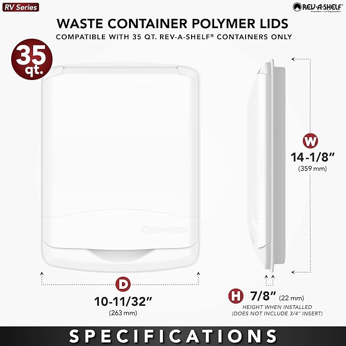 Rev-A-Shelf 35 Qt Under Sink Garbage Can Lid for Base Kitchen and Bathroom Cabinet Plastic Trash Bin Lid Only, White, RV-35-LID-1-40 (2 Pack)