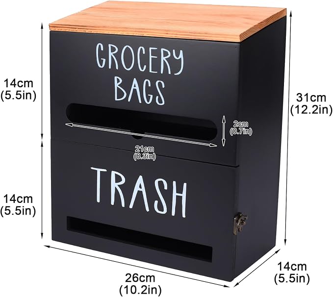 2 in 1 Trash Bag Holder with Grocery Bag Holder, Wooden Trash Bag Dispenser - Image 7