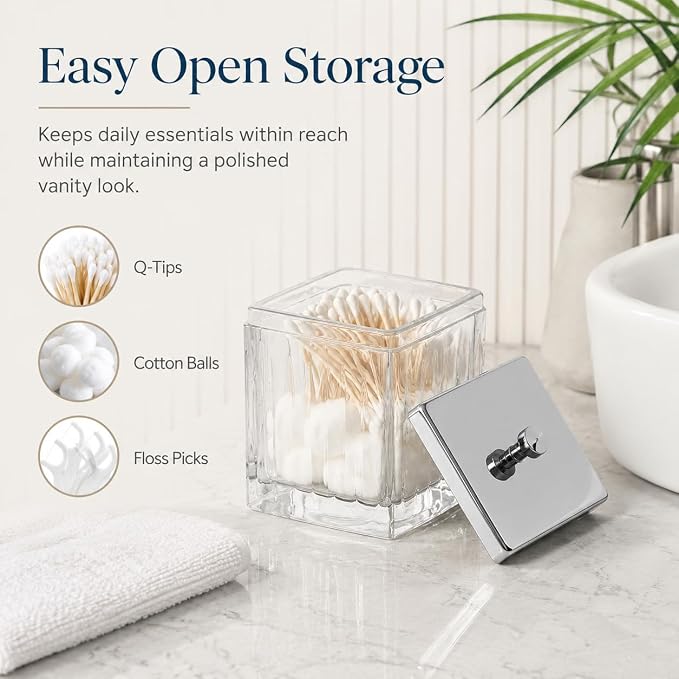 Vince Camuto Home Glass Cotton Jar Holder – Silver Lid, Elegant Bathroom - Image 5