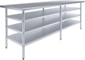 30 in. x 96 in. Stainless Steel Work Table with Three Bottom Shelves | NSF Kitchen Prep Table | Utitly Metal Table