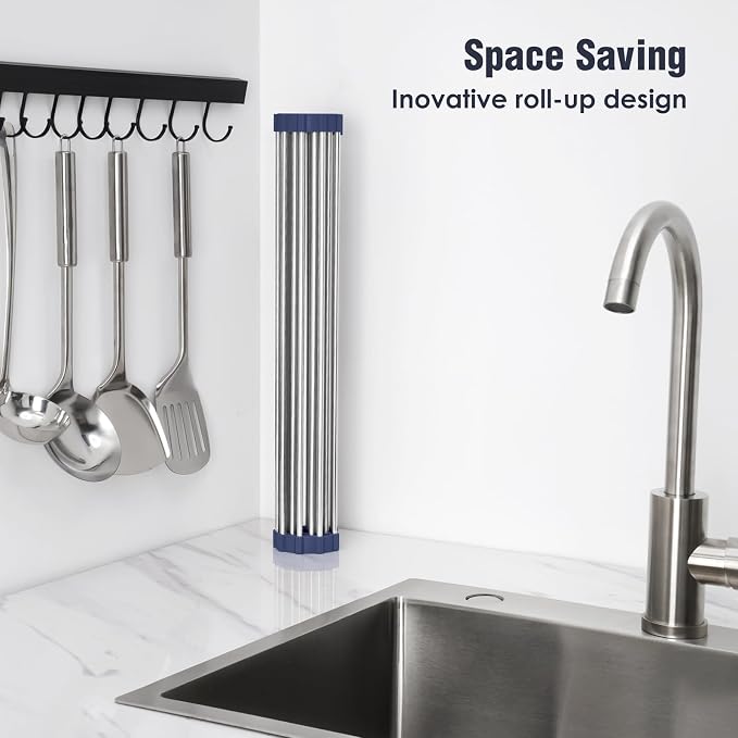 Tomorotec Roll Up Dish Drying Rack Over Sink, 304 Steel, Indigo | Anti-Slip - Image 3