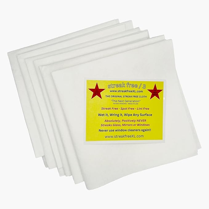 Streak Free/3 Microfiber Glass Cleaning Cloth, 6 Pack, Lint Free & Reusable | by streakfree3