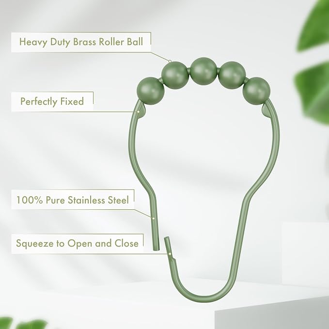 Shower Curtain Hooks, Decorative Shower Curtain Hooks, Sage Green Rustproof - Image 4
