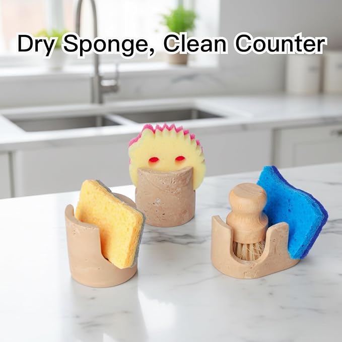 Natural Travertine Stone Sponge Holder, Compact Upright Sink Organizer - Image 9