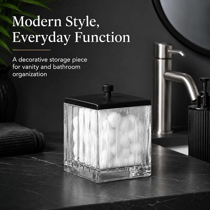 Vince Camuto Home Glass Cotton Jar Holder – Matte Black Lid, Elegant Bathroom - Image 7