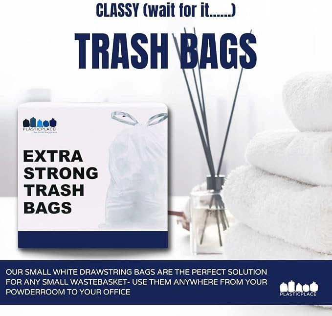Plasticplace 6 Gallon Trash Bags White Drawstring Garbage Can Liners, 17” x 20” - Image 4