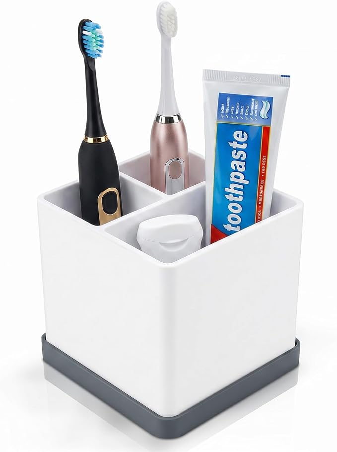 Silicone Toothbrush Holders for Bathrooms White Grey, 3-Slot Electric by BLESWIN